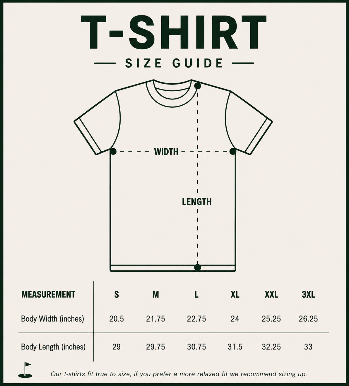 T-shirt measurements: width and length